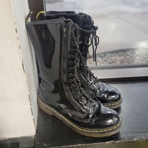 Retro Double Zipper Dr Martens Patent Leather 14 Hole Tall Boots womens US 10